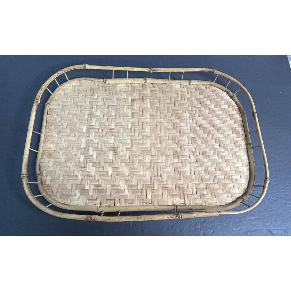 LOT 4 RETRO BAMBOO/RATTAN SERVING TRAYS DINNER/BREAKFAST 1